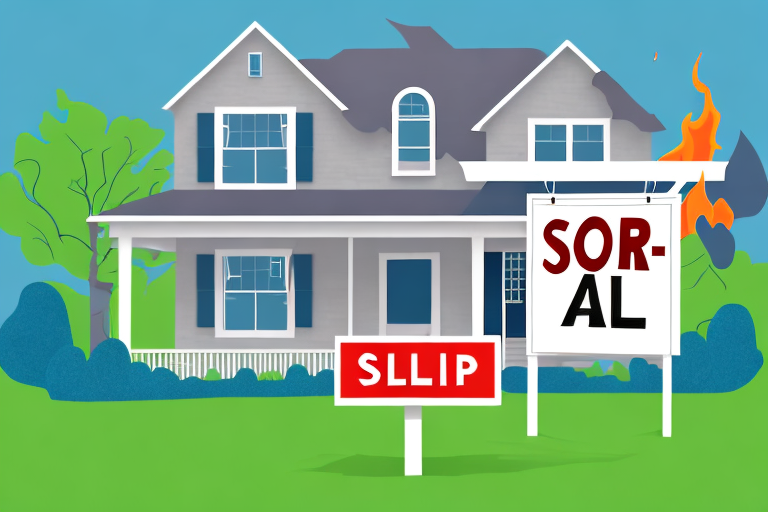 A house with a for sale sign in the front yard