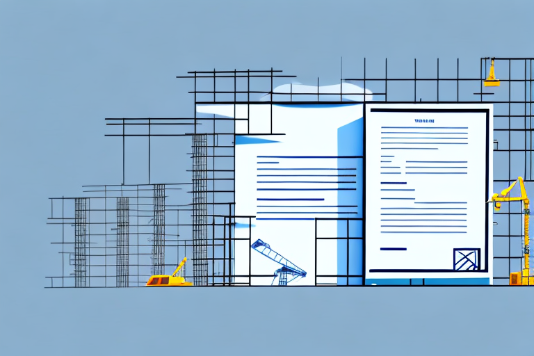 A construction site with various legal documents like contracts and permits