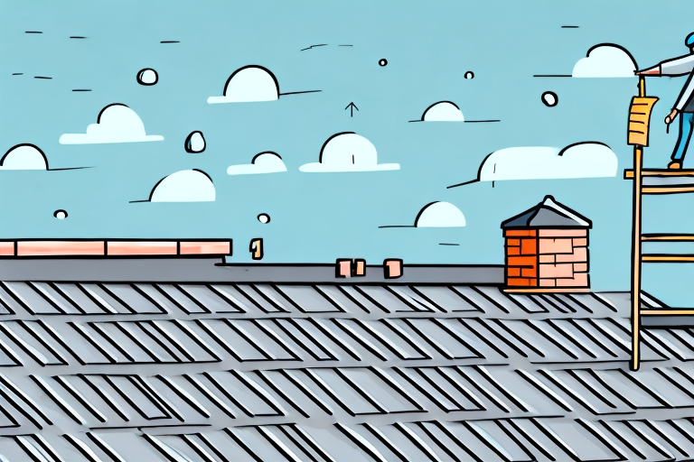 A rooftop with scattered roofing tools and a ladder