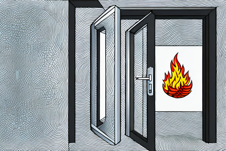 A detailed fire door with a glass insert