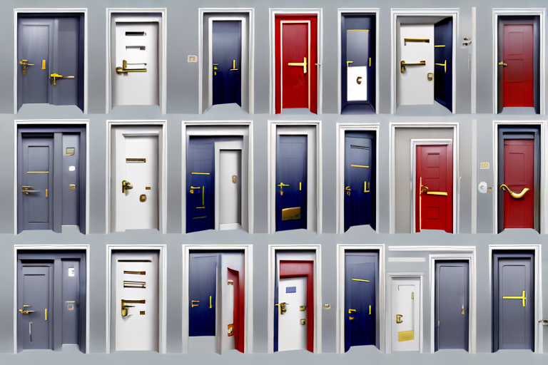 A variety of fire safety doors in different styles and materials