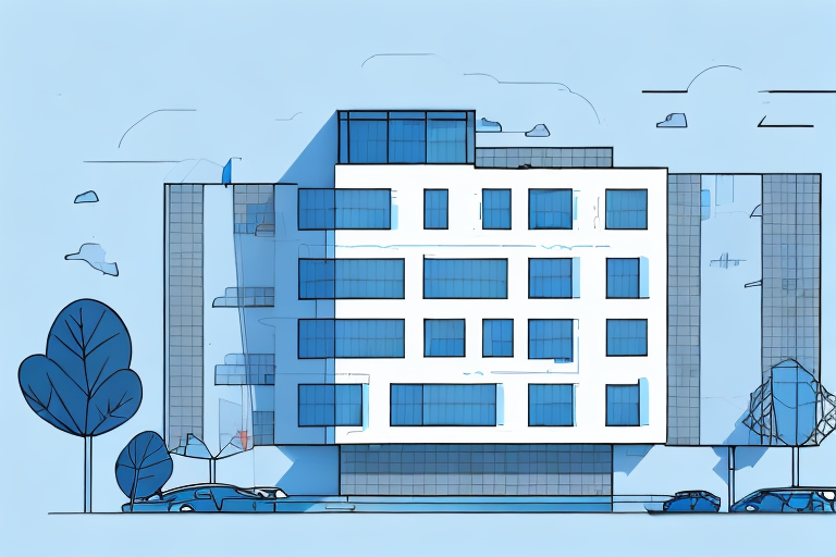 A building with windows at a measured distance from a fire wall