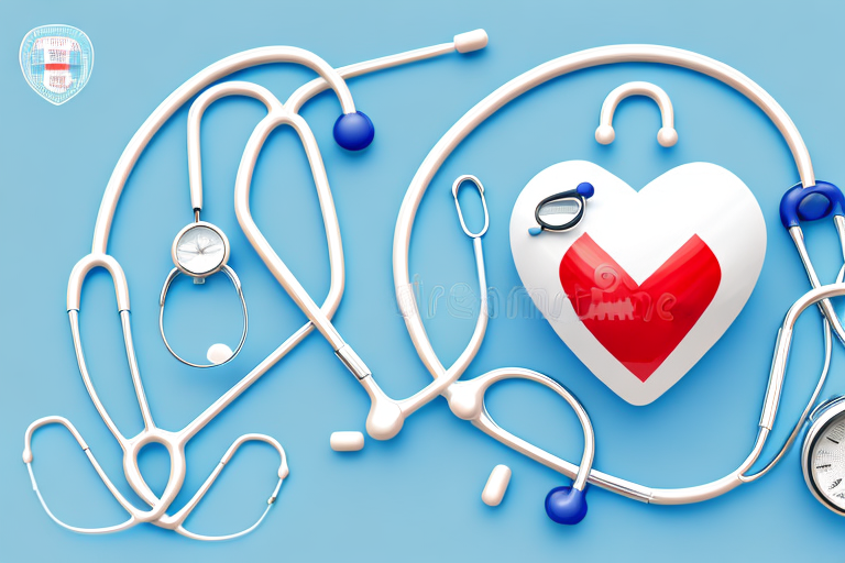Various health-related symbols such as a stethoscope