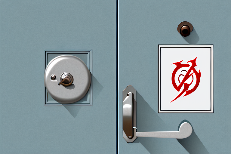 A fire safety door with distinct features such as a seal around the edges