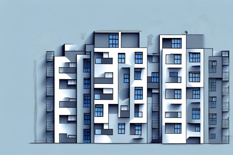 A multi-story apartment building with visible staircases