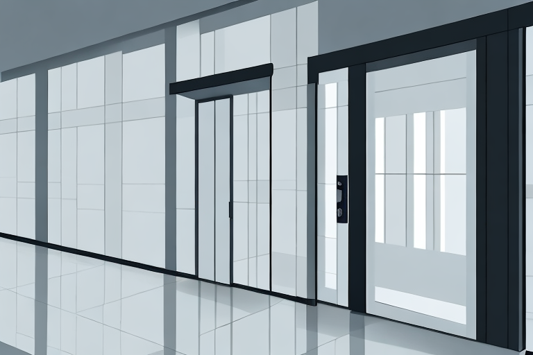A glass fire door installed in a modern building