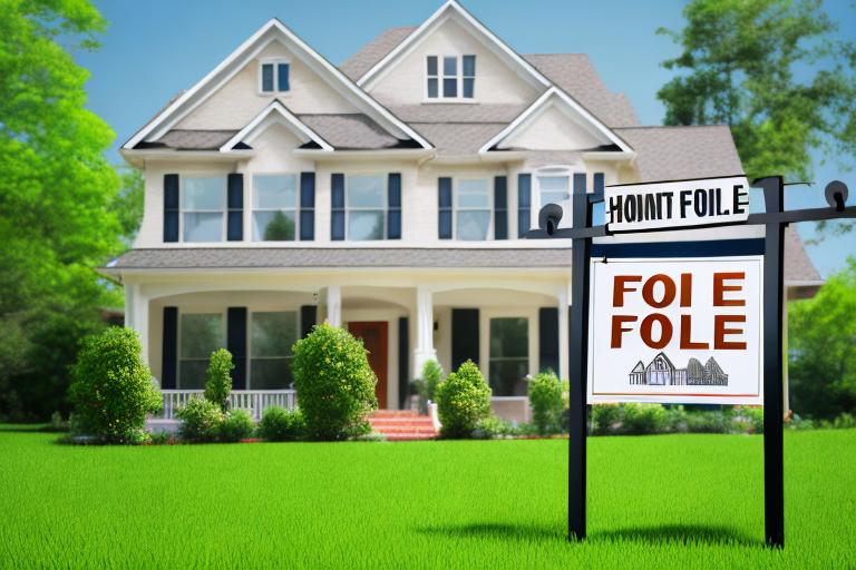 A beautiful house with a 'for sale' sign in the front yard