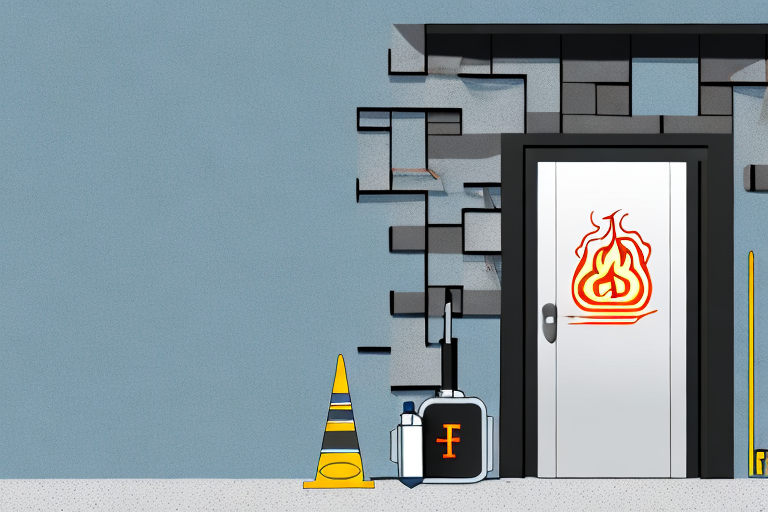 A fire-resistant door (fh tür) with various components labeled