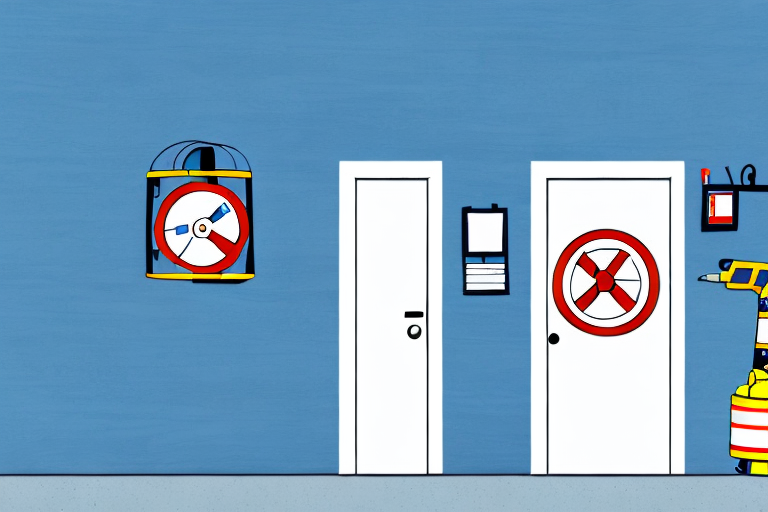 A fire safety door being installed into a wall