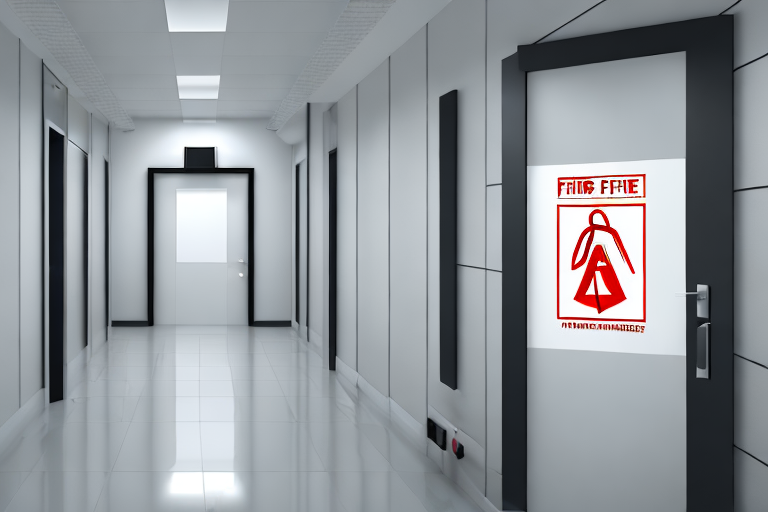 A fire safety door with visible safety features and correct labeling