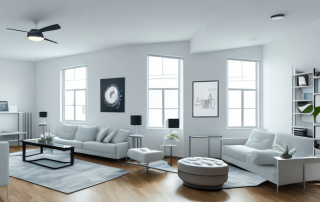 A rental apartment interior showing various household items such as furniture