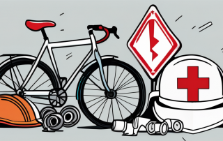A broken bicycle next to a safety helmet