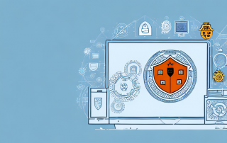 A computer with a shield symbol on the screen