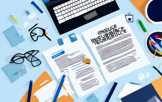 A variety of insurance policy documents spread out on a desk with a magnifying glass highlighting important parts