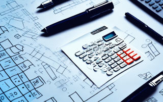 A building with a calculator and a pen