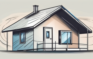A house with a protective shield symbolizing the haftpflichtversicherung (liability insurance) hovering over it