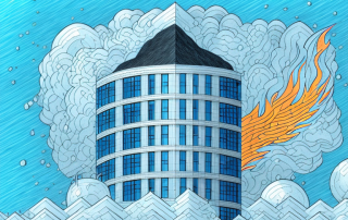 A building with various elements like fire