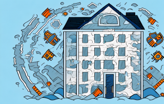 A rental property with various insurance-related icons (like a shield