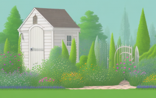 A serene garden plot with several types of plants