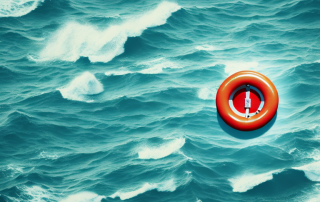 A life buoy floating on a stormy sea