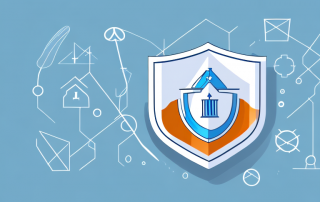 A residential building with a safety shield symbol hovering over it