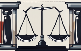 A balance scale with a gavel on one side and a document symbolizing employment law on the other