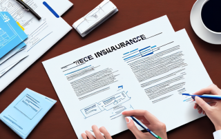 A variety of insurance policy documents spread out on a table