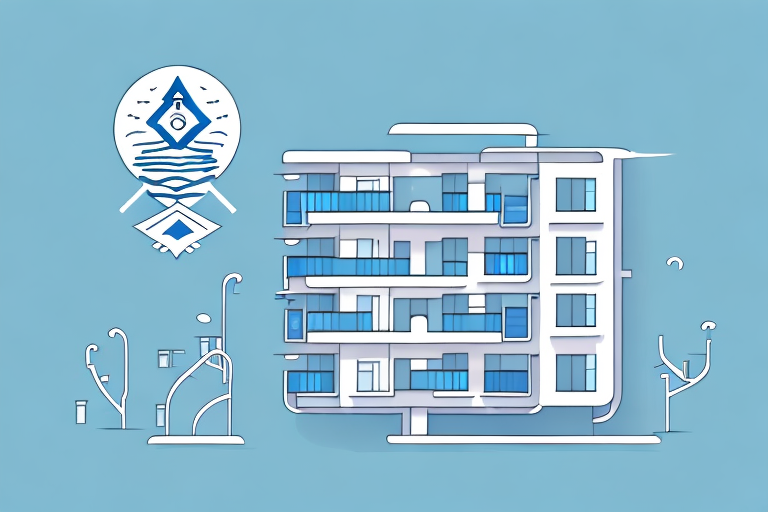 A condominium building with a couple of units highlighted