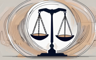 A hourglass with legal scales balanced inside