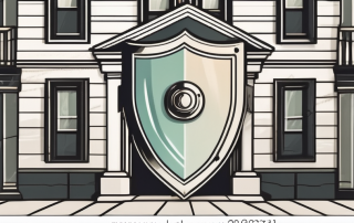 A shield symbolically protecting a residential building
