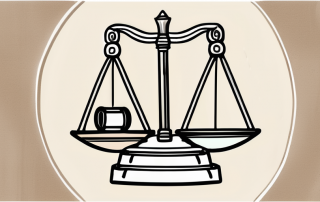 A sand hourglass with a gavel and a shield (symbolizing law and protection) on either side