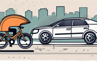 A car and a bicycle involved in a minor collision on a city street