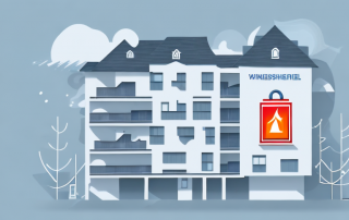 A residential building with various protective elements like a fire extinguisher