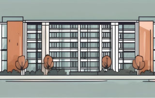 A condominium building with a shield symbol overlaying it