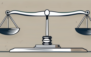 A balance scale with a house on one side and a gavel on the other