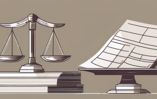A balanced scale holding a contract and a corporate building