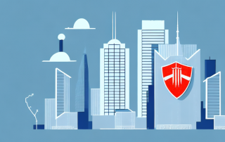 A sturdy building with a safety shield symbol overlaying it