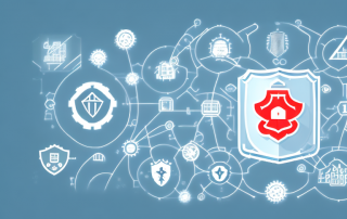 A computer with a shield symbol on the screen