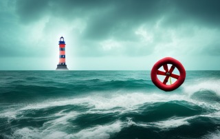 A life buoy floating on a stormy sea