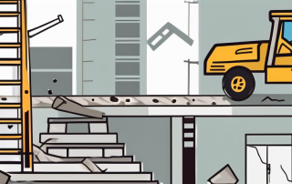 A construction site with different potential hazards such as a fallen ladder