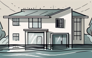 A house being protected by a symbolic shield from rising flood waters
