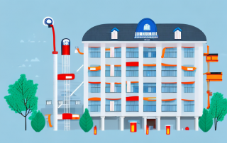 A residential building with visible protection elements such as a fire extinguisher