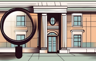 An old building with a magnifying glass hovering over it