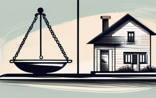 A scale balancing a house and a gavel