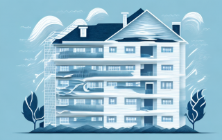 A residential building with visible protective layers symbolizing different types of coverage like fire