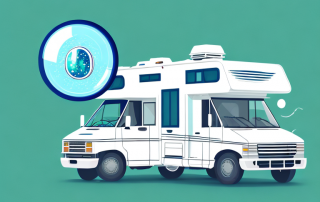 A motorhome parked in a serene landscape