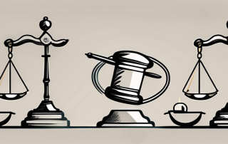 A balanced scale with a gavel on one side and a shield symbolizing protection on the other side