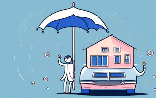 A protective umbrella covering a symbolic representation of a house and car