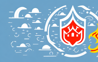 A residential building with insurance protection symbols like a shield