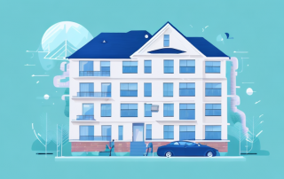 A residential building with a protective shield symbolizing the best home insurance as per financial tips